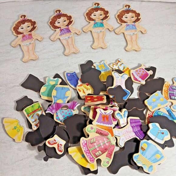 T.S. Shure Wooden Doll Quadruplets with 61 Pieces of Dress up Doll Clothes 2016. - Picture 2 of 11